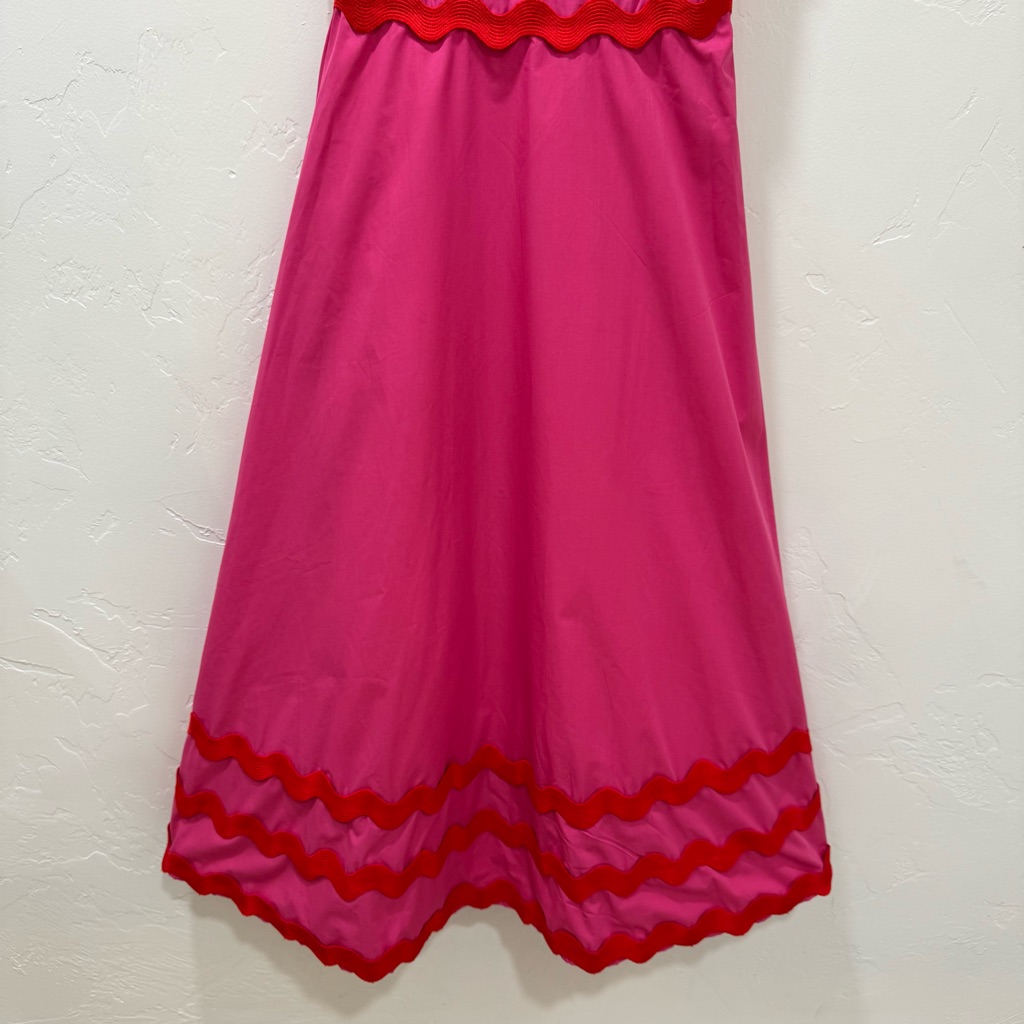 Nwt One Loved Babe Scallop Ric Rac Trim A Line Midi Dress Pink Red Small — image 4 of 8
